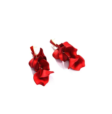 Sohi Women's Red Metallic Petal Drop Earrings