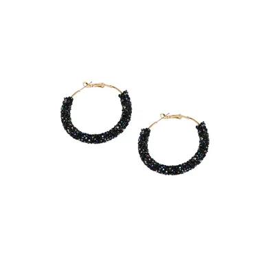 Sohi Women's Black Stone Hoop Earrings
