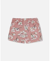 Girl French Terry Short Pink Jasmine Flower Print - Child