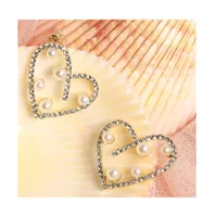 Sohi Women's Silver Embellished Heart Drop Earrings