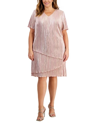 Connected Plus Size V-Neck Asymmetric Tiered Sheath Dress