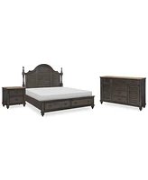 Mandeville 3pc Bedroom Set (Louvered California King Storage Bed + Louvered Dresser -Drawer Nightstand