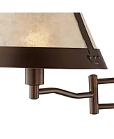 Samuel Rustic Mission Swing Arm Wall Lamp Industrial Bronze Plug-In Light Fixture Natural Blonde Mica Mineral Shade for Bedroom Bedside House Reading