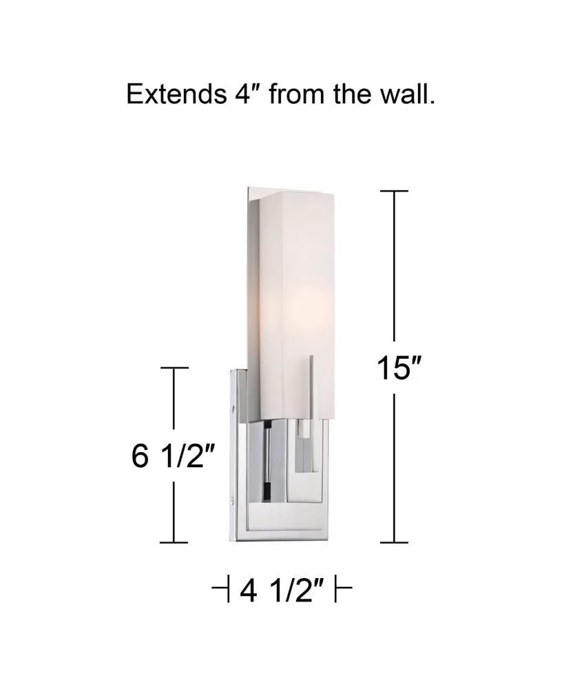 Midtown Modern Wall Mount Light Sconce Chrome Hardwired 15" High Fixture Rectangular Opal White Glass for Bedroom Bathroom Bedside Living Room Home Ha