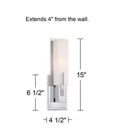 Midtown Modern Wall Mount Light Sconce Chrome Hardwired 15" High Fixture Rectangular Opal White Glass for Bedroom Bathroom Bedside Living Room Home Ha