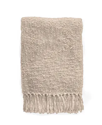 Cozy Cotton Beige Boucle Throw with Fringe 50x72