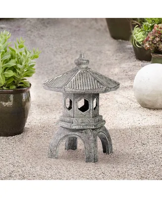 Pagoda Statue Sculpture Asian Japanese Garden Decor Indoor Outdoor Front Porch Patio Yard Outside Home Balcony House Exterior Lawn Gray Old Faux Stone