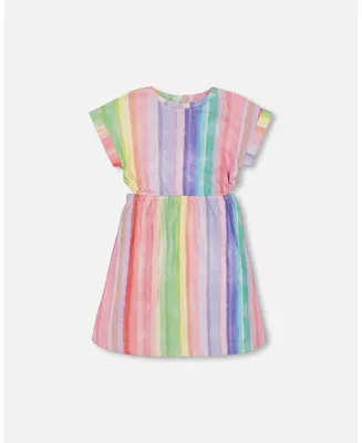 Girl French Terry Dress Rainbow Stripe