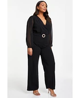 Quiz Women's Buckle Detail Chiffon Sleeve Palazzo Jumpsuit