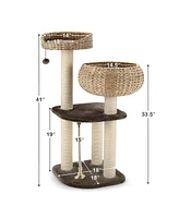 Vebreda 41 Inch Rattan Cat Tree with Napping Perch