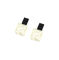 Sohi Women's Black Contrast Geometric Drop Earrings