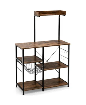 Sugift 4-tier Kitchen Baker's Rack with Basket and 5 Hooks