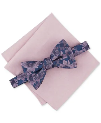 Bar Iii Men's Malaga Floral Bow Tie & Solid Pocket Square Set, Created for Macy's