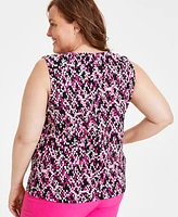 Kasper Plus Printed Keyhole Sleeveless Top