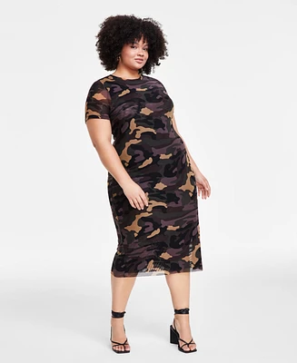 Bar Iii Trendy Plus Size Camo Midi Dress, Created for Macy's