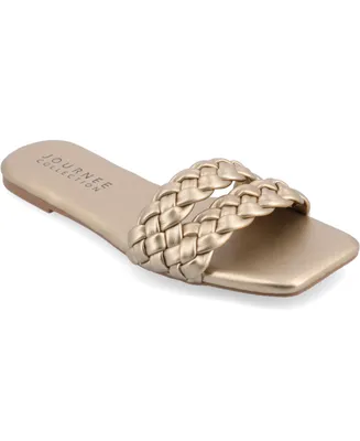 Journee Collection Women's Sawyerr Braided Square Toe Sandals - Faux Leather