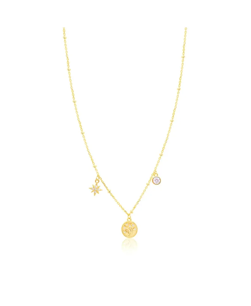 Etoielle Yellow Gold Tone Cz Moon & Star Charms Necklace