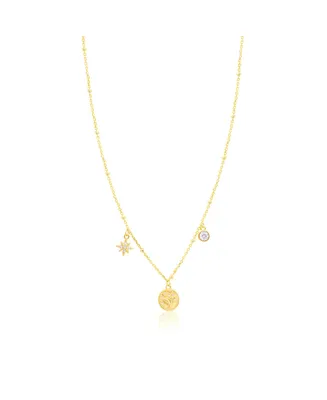 Etoielle Yellow Gold Tone Cz Moon & Star Charms Necklace