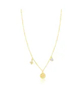 Etoielle Yellow Gold Tone Cz Moon & Star Charms Necklace