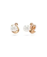Swarovski Swan, Black, Rose Gold-Tone Iconic Swan Stud Earrings