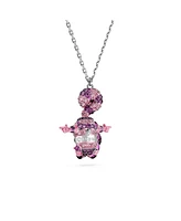 Swarovski Cat Pink Rhodium Plated Alice In Wonderland Pendant Necklace