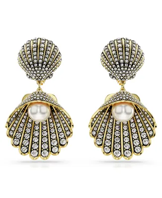 Swarovski Crystal Swarovski Imitation Pearl, Shell, White, Gold-Tone Idyllia Clip Earrings