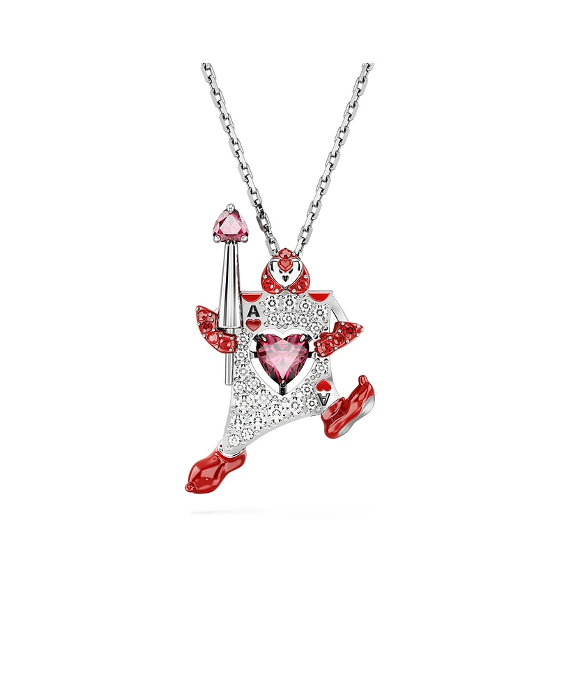 Swarovski Playing Card, Red, Rhodium Plated Alice In Wonderland Pendant Necklace