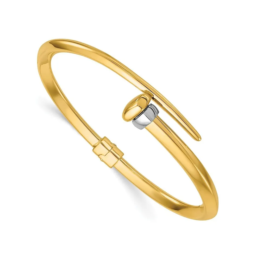 18k Yellow Gold Two-tone Bypass Hinged Bangle Bracelet