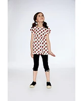 Girl Organic Cotton Long Top With Frill White Printed Pop Strawberry - Child