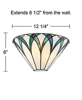 Filton Tiffany Style Wall Light Sconce Bronze Hardwired 12 1/4" Wide Fixture Blue White Stained Art Glass Shade for Bedroom Bathroom Bedside Living Ro