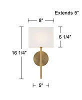Favre au Modern Wall Sconce Lighting Warm Brass Gold Hardwired 16 1/4" High Fixture Rectangular Linen Shade for Bedroom Bedside Living Room Home Hallw