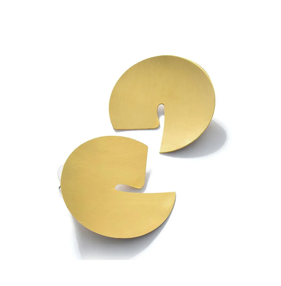 Sohi Women's Gold Metallic Circular Stud Earrings
