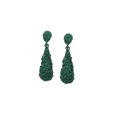 Sohi Women's Green Textured Teardrop Earrings
