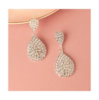 Sohi Women's Silver Embellished Teardrop Earrings