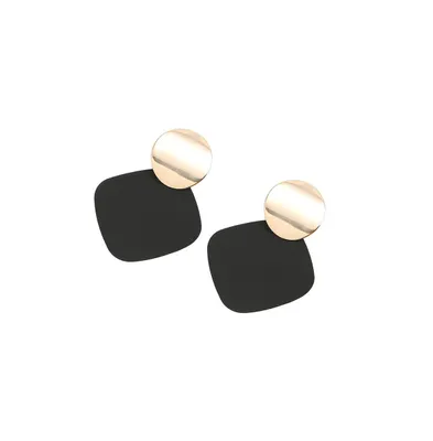 Sohi Women's Black Contrast Geometric Drop Earrings
