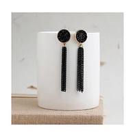 Sohi Women's Black Stone Chain Drop Earrings