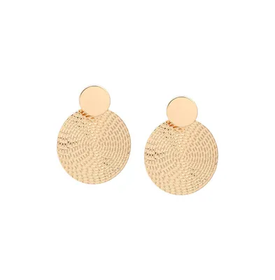 Sohi Women's Gold Dented Circular Drop Earrings