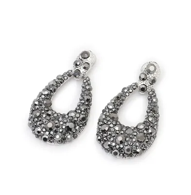 Sohi Women's Silver Embellished Cluster Teardrop Earrings