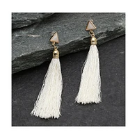 Sohi Women's White Tassel Drop Earrings