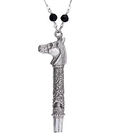 2028 Glass Black Bead Horse Head Whistle Necklace