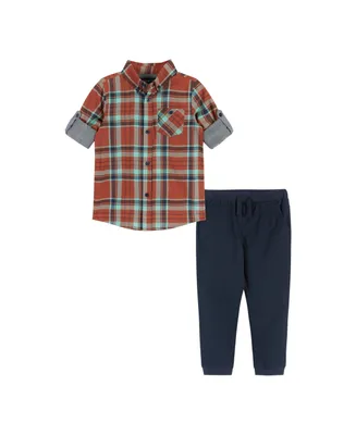 Toddler/Child Boys Rust Plaid Two-Faced Button-down Set