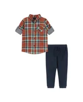 Toddler/Child Boys Rust Plaid Two-Faced Button-down Set
