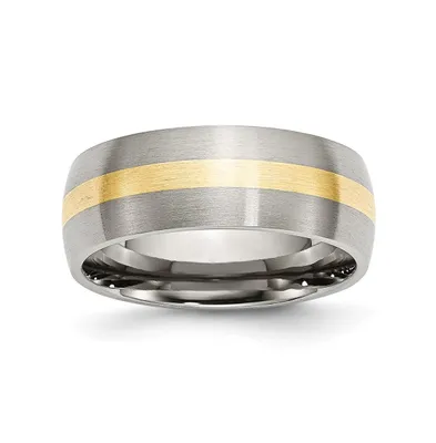 Chisel Stainless Steel with 14k Gold Inlay Brushed 8mm Band Ring