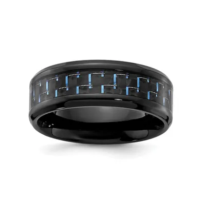 Chisel Black Titanium and Blue Carbon Fiber Inlay Band Ring