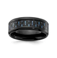 Chisel Black Titanium and Blue Carbon Fiber Inlay Band Ring