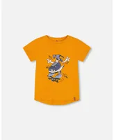 Boy Organic Cotton T-Shirt With Sneaker Print Orange - Toddler|Child