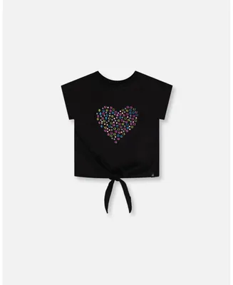 Girl Organic Cotton T-Shirt With Knot Black