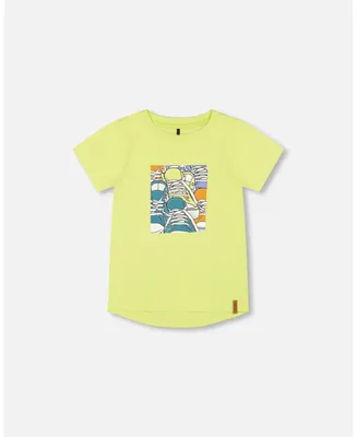 Boy Organic Cotton T-Shirt With Sneaker Print Lime