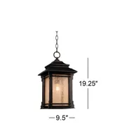 Hickory Point Rustic Mission Outdoor Ceiling Light Hanging Lantern Bronze Metal 19 1/4" Frosted Cream Glass Damp Rated for Exterior House Porch Patio