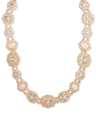 Marchesa Gold-Tone Crystal & Imitation Pearl Flower Cameo Collar Necklace, 16" + 3" extender